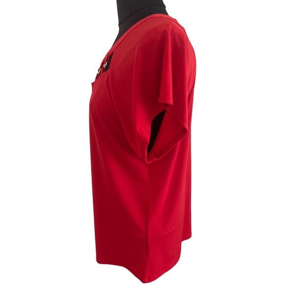 Cure Womens Red Top with Silver Ring Accents Short Sleeves, Size Medium - Picture 2 of 8